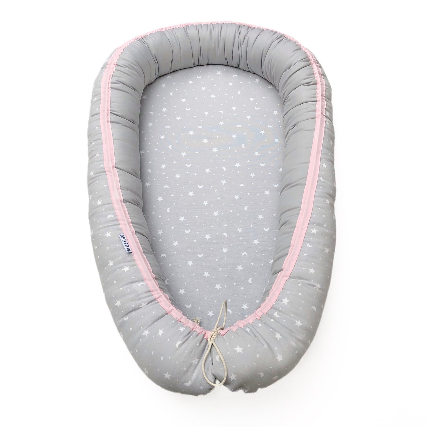 Nido colecho estrellitas/ lunas gris interior gris borde rosado