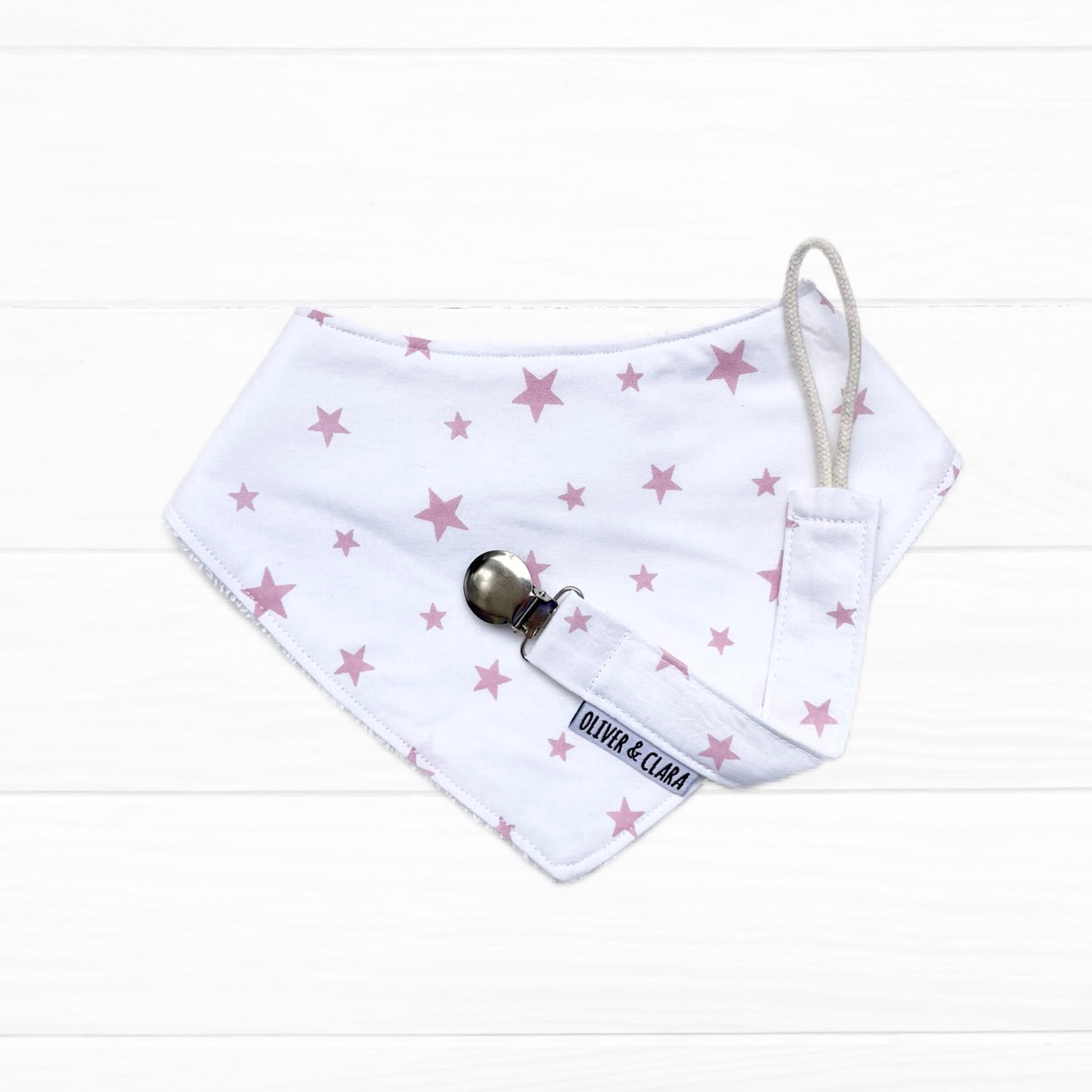 Set Babero/ Portachupete estrellas rosadas