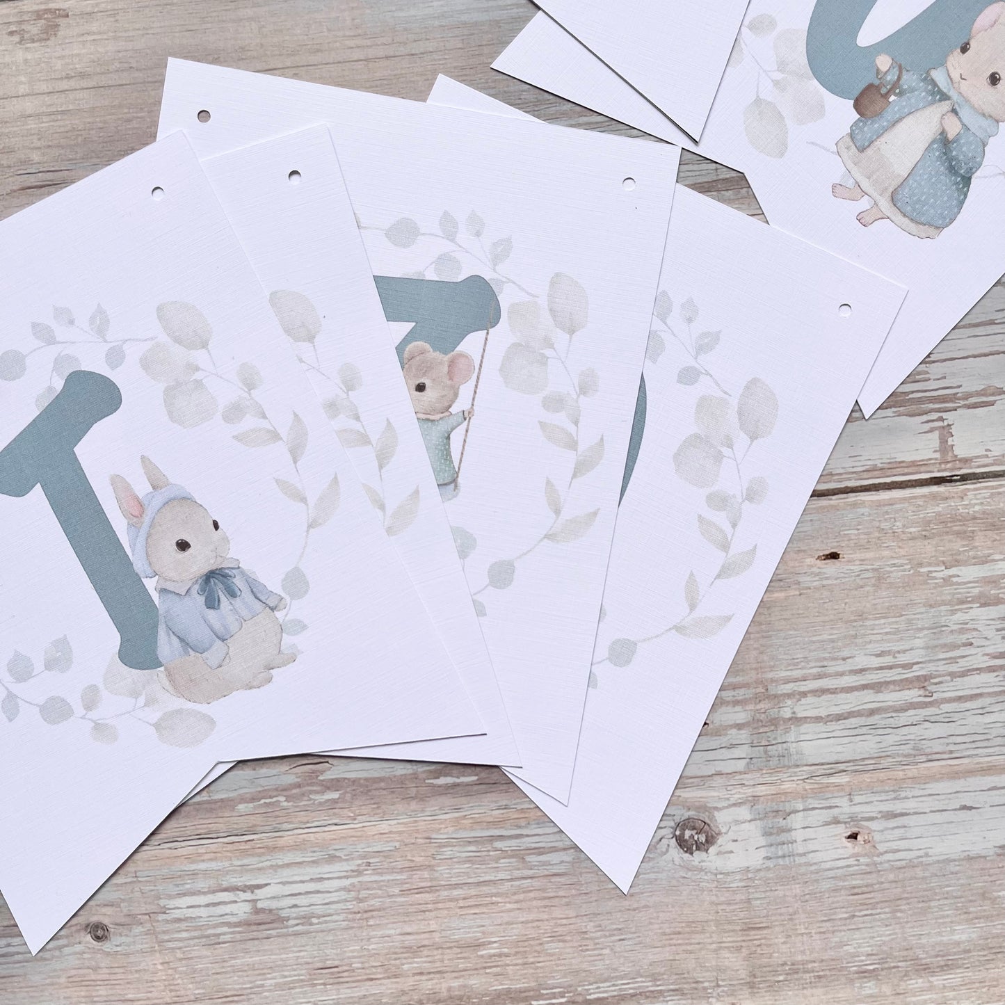 Banderín papel Mi Bautizo ratoncitos y conejitos