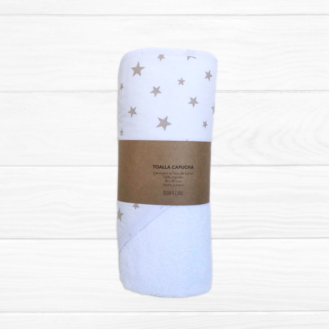 Toalla capucha estrellas beige